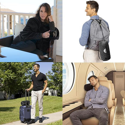 BlueHills Travel Blanket Pillow Rolled Premium Soft Plush Airplane Throw Traveling Accessories Gifts Compact in a Bag 70 X 48 inches Long Plane Flight Portable Lightweight Black R05