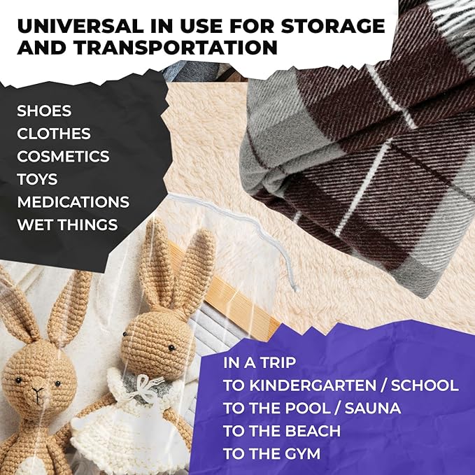 Disposable Drawstring Bags PE 2 Mil with Double Cotton Drawstrings