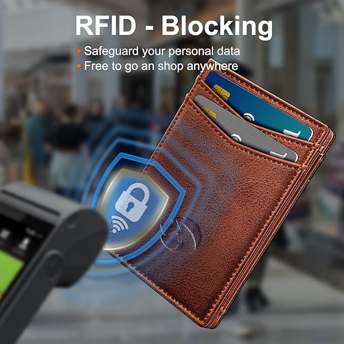 Magnetic Closure Slim Wallet with Money Clip Gift Boxed,Genuine Leather Front Pocket Wallet for Men, 3.9"x 2.10", RFID Blocking