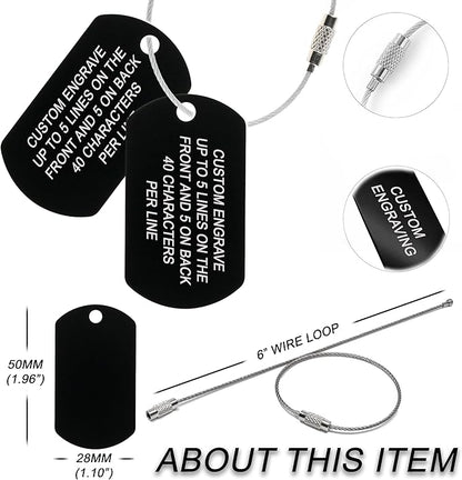 High Visibility Durable Anodized Aluminum Luggage Tags - 2 Pack, Customizable Travel ID Tag for Luggage, Golf Bags & More - Personalized Imprinted ID Tags (Black)