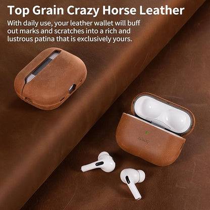 Belemay Handcrafted Crazy Horse Leather Case for AirPods Pro 3rd Gen (2025), Vintage Aesthetic, Two-Tone Effect, Unique Patina, Compatible with MagSafe, Compatible with Airpods Pro 3, Pine Green