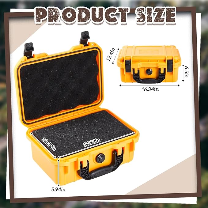 1 Pcs 16.3 x 12.4 x 6.5 Inch Waterproof Hard Case with DIY Customizable Foam Insert Portable Protective Case with Knife for Camera Drones Equipments Tools Test Instruments (Yellow)