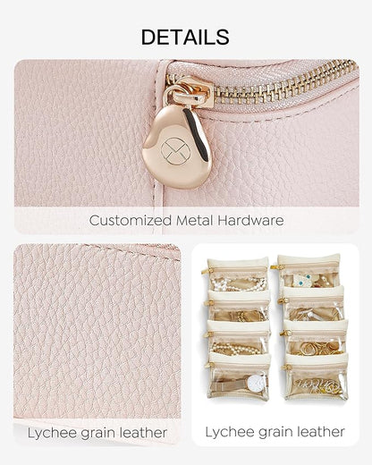 Vlando Gifts for Women, Jewelry Box with 8 Velvet Jewelry Bags Travel Jewelry Case for Women Girls Jewelry Organizer Necklace Rings Earrings Bags Gift Ideas for Birthday Bride (Pink)