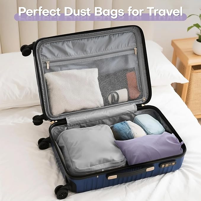 6 Pack Shoe Dust Bags, Velvet Drawstring Luxury Storage Bags for Shoes, Purses, Handbags & Cosmetics - Thick Dustproof Reusable Travel Organizer & Gift Pouch (Purple, 12 × 16 inches)