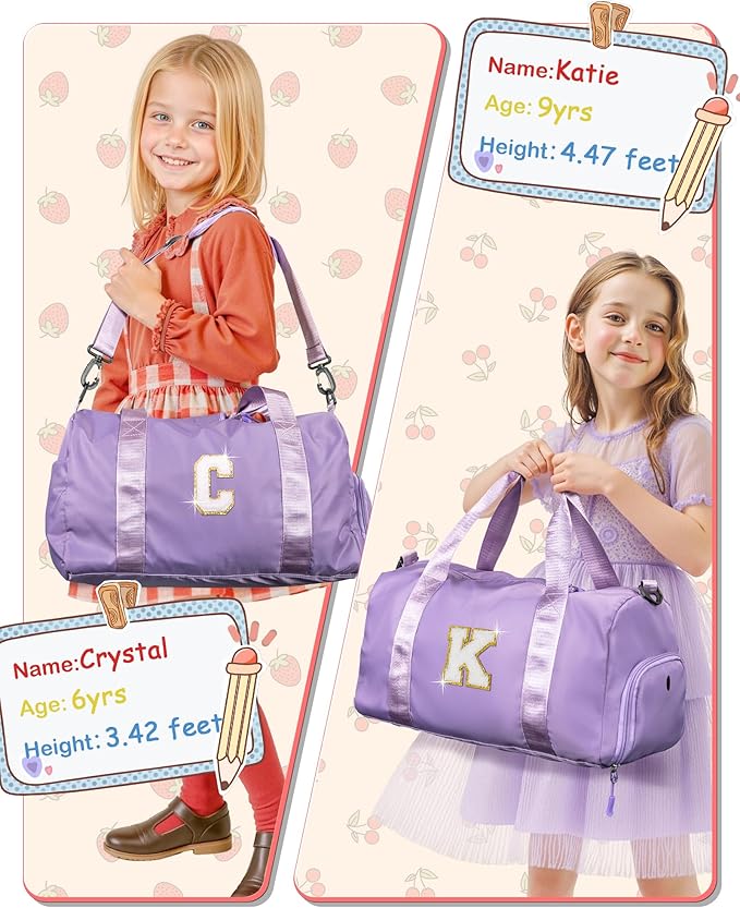 Gifts for 6 Year Old Girl-Girl Gym Bag with Shoe Compartment, Kid Personalized Weekender Overnight Bags, Initial Travel Tote with Makeup Pouch Christmas Gifts for Kids (Letter I)