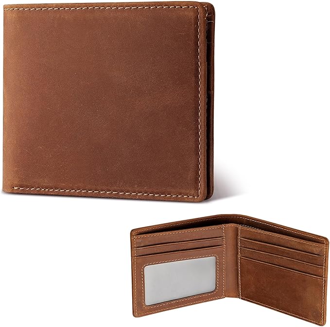 Mens Slim Bifold Wallet RFID Blocking | Genuine Leather Back/Front Pocket Design for Men | 6 Card Slots, 2 Cash Pockets & 1 ID Window | 4x3x0.7″ Thin Horizontal Wallets Christmas Gift Box