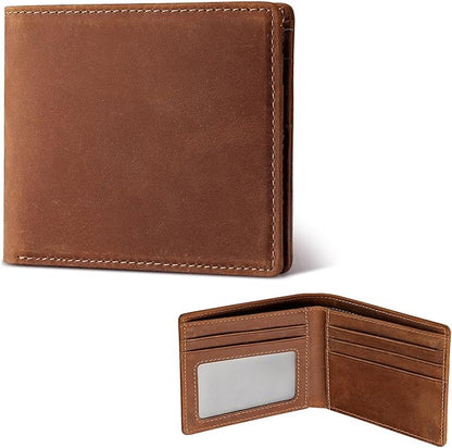Mens Slim Bifold Wallet RFID Blocking | Genuine Leather Back/Front Pocket Design for Men | 6 Card Slots, 2 Cash Pockets & 1 ID Window | 4x3x0.7″ Thin Horizontal Wallets Christmas Gift Box