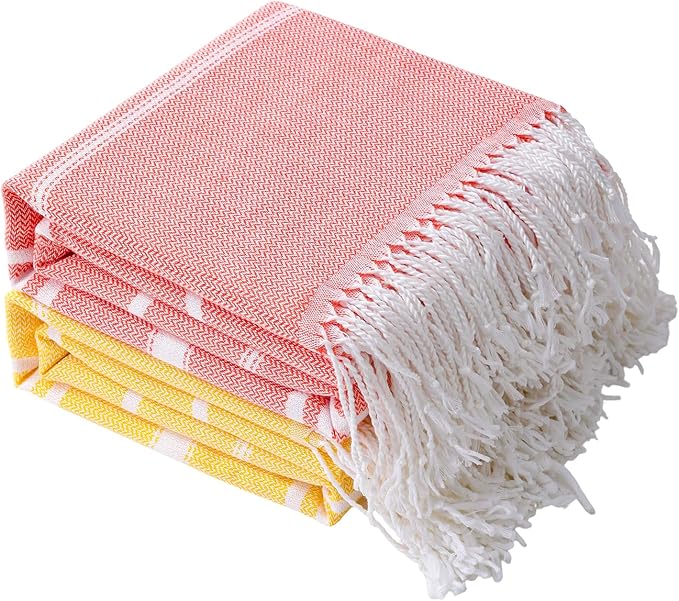 Genovega 2 Packs Oversized Cotton Turkish Beach Bath Towel Set 74"x38" Extra Large Sand Free Quick Dry Swim Camping Pool Clearance Towels Travel Blanket Adult Essentials Stripe Orange Yellow