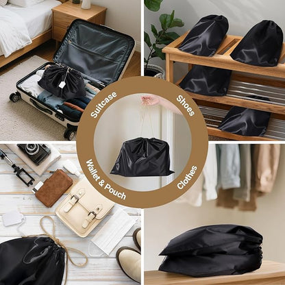 Ewen 19.6x15.7in Dust Bags for Handbags, 7 Pack of Black Dustproof Silk Bags with Drawstring for Travel, Purse Wallet Bags for Storage, Satin Covers for Shoes and Boots, Pouches Organizer for Closet