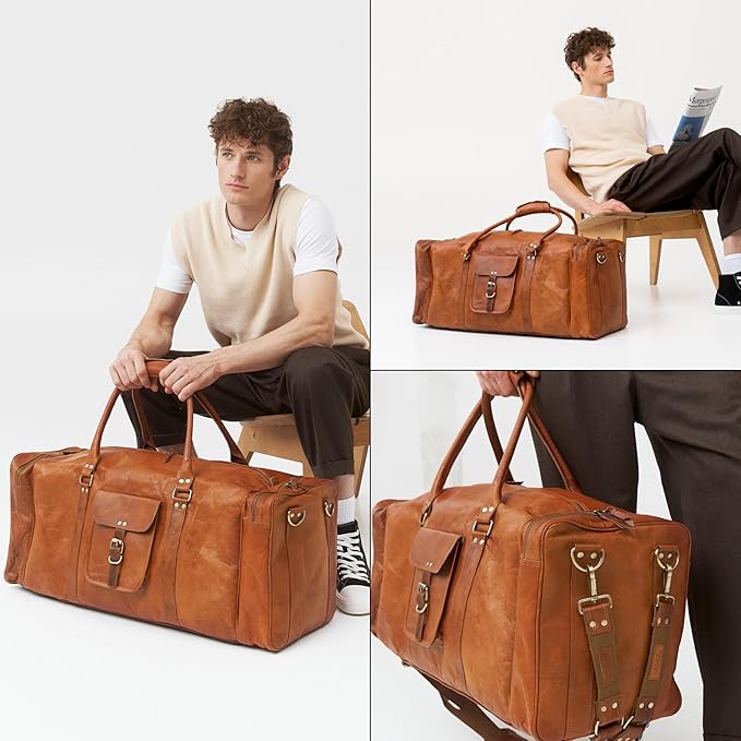 Berliner Bags Vintage Genuine Leather Duffle Bag New York XXXL for Travel or the Gym, Weekender, Travel Bag, Overnight Bag for Men and Women - Brown