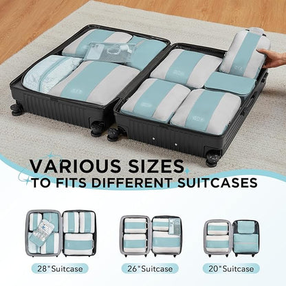 10 Set Compression Packing Cubes for Travel Essentials,Compressible Expandable Packing Cubes for Suitcase,OlarHike Luggage Organizer Bags for Travel,Handy Helper for Organizing Clothes(Blue Gray)
