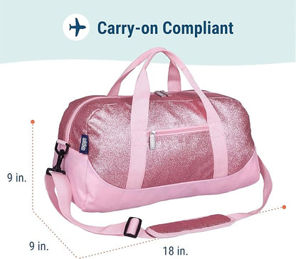 Wildkin Kids Overnighter Duffel Bag – Carry-On Size, Ideal for School & Sleepovers – Pink Glitter