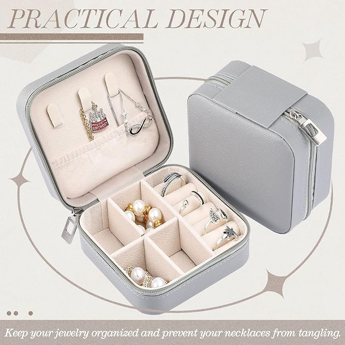 Yinkin 12 Pcs Mini Travel Jewelry Case Bridesmaid Proposal Gift Boxes, Small PU Leather Earring Organizer, Bulk Travel Accessories Portable Jewelry Holder(Gray)