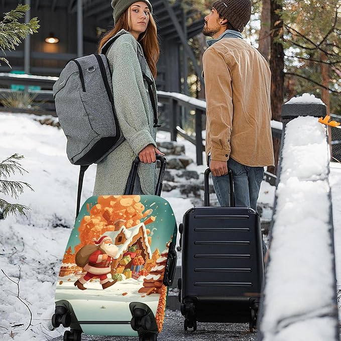FOREVER QUEEN Santa Claus - Gingerbread House Luggage Cover Suitcase Protector Suitcase Cover Anti-Scratch,Stretchable Bag Cover Washable Durable Polyester