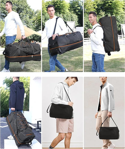 32" Soft-Sided Foldable Wheeled Travel Duffel Bag,Expandable 110L to 140L Rolling Cargo Bag with 2 Wheels and Multiple Pockets (001-Black Orange)