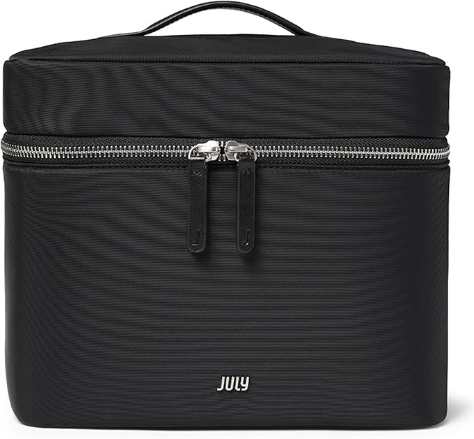 Vanity Cosmetic Case - Stylish Travel Makeup Bag for Women with Removable Wet Pouch, Upright Bottle Design, Clear Top Pocket, Leather Handle, Travel Essentials, Toiletry Organizer - Black