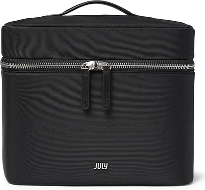 Vanity Cosmetic Case - Stylish Travel Makeup Bag for Women with Removable Wet Pouch, Upright Bottle Design, Clear Top Pocket, Leather Handle, Travel Essentials, Toiletry Organizer - Black