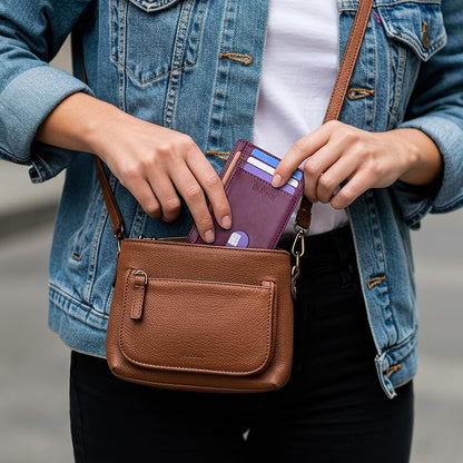 Buffway Slim Minimalist Front Pocket RFID Blocking Leather Wallets for Men and Women - Alaska Purple