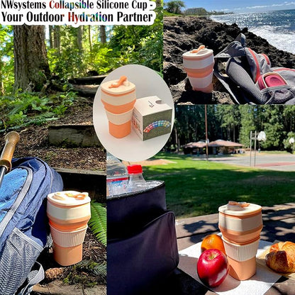 Collapsible Silicone Cup, Safe & Portable, for Hot & Cold Drinks, 18.6 oz (550 ml) - Travel, Camping, Office, and More – Peach Fuzz