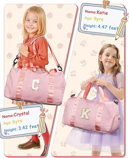 Gifts for 4 5 6 7 8 9 10 Year Old Girls-Girl Gym Bag with Shoe Compartment, Kid Personalized Weekender Overnight Bags, Initial Travel Tote with Makeup Pouch, Gift for Daughter (Letter G)