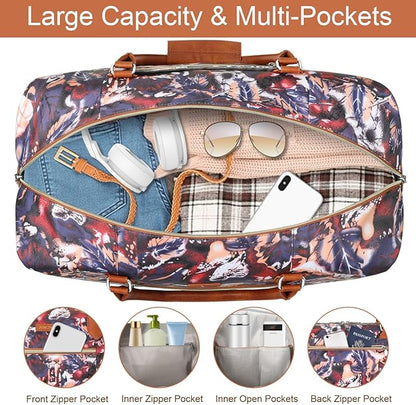 Weekender Bag for Women, Travel Duffel Bag Carry On Overnight Bag with Shoe Compartment Large Nylon Travel Weekend Tote Bag
