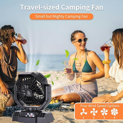 AVV 20000mAh High Speed Portable Camping Rechargeable Fan with Remote Control, Battery Powered with Auto Oscillating with Camping Essentials Accessories for Outdoor, Beach, Patio, Tent, Black