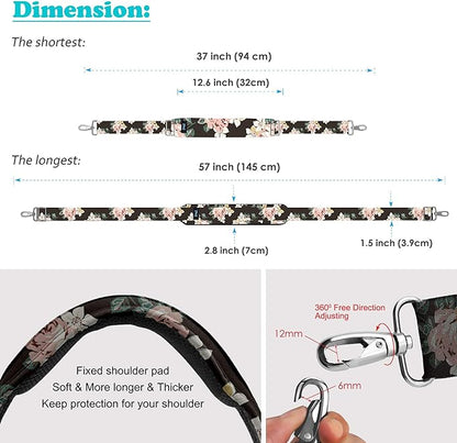 Shoulder Strap, ZINZ 57" Padded Adjustable Shoulder Bag Straps Replacement for Bags with D-Ring (LR02O01)