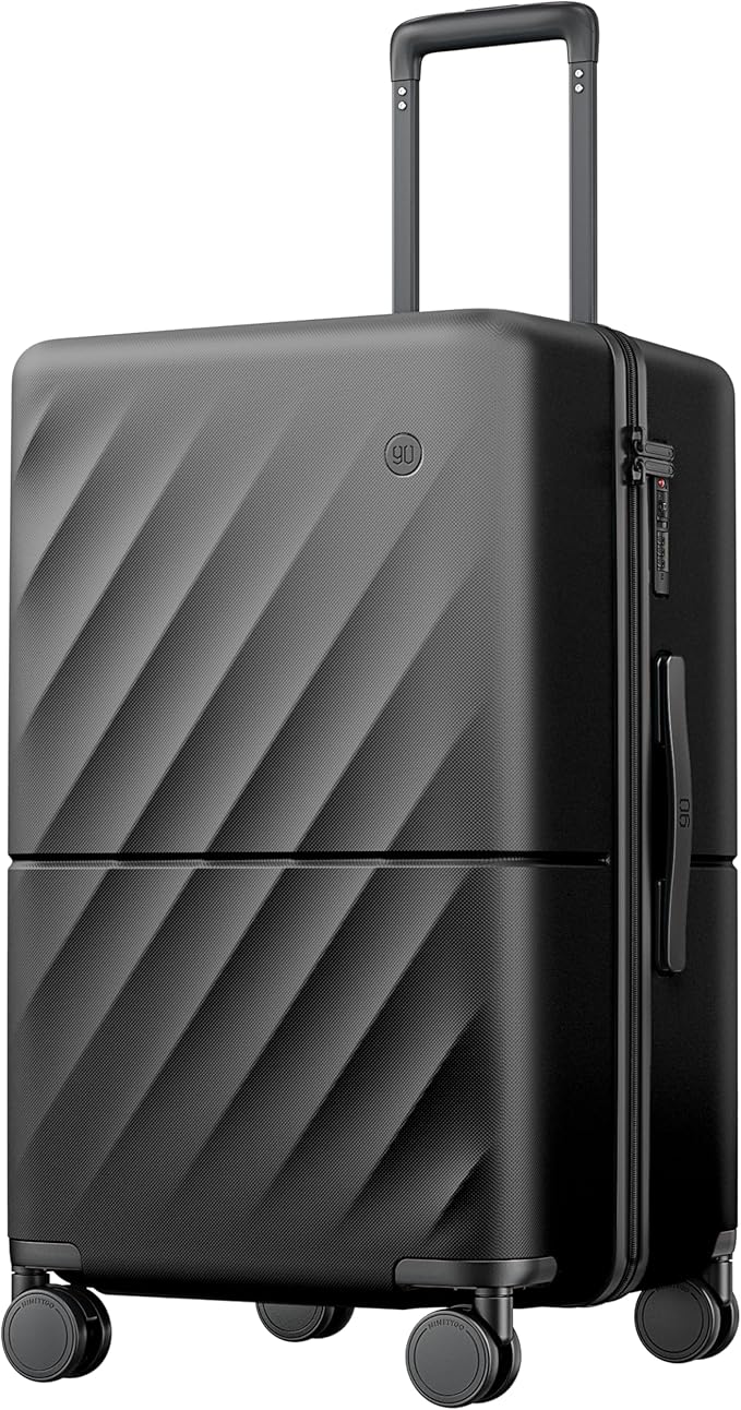 NINETYGO Trunk Luggage 24 Inch, Medium Checked Luggage with Double Spinner Wheels, Anti-Burst Zipper, Hard Case PC Suitcase, Lightweight Travel Luggage, TSA Approved (Onyx Black, Hudson)