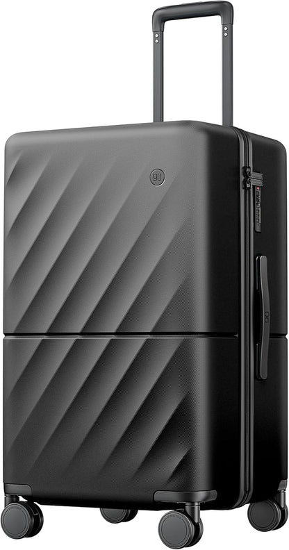 NINETYGO Trunk Luggage 24 Inch, Medium Checked Luggage with Double Spinner Wheels, Anti-Burst Zipper, Hard Case PC Suitcase, Lightweight Travel Luggage, TSA Approved (Onyx Black, Hudson)