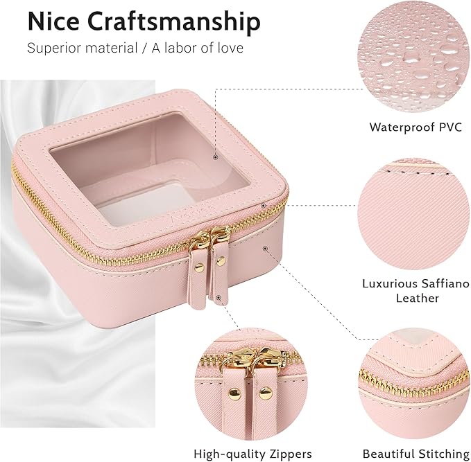 Aveniee Mini Clear Makeup Bag, Small Cosmetic Bags Travel Toiletry Pouch Organizer, TSA Approved Make up Case with Zipper, Car Bag for Essentials,Pink