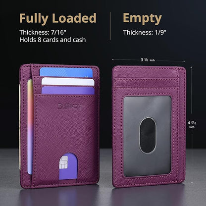 Buffway Slim Minimalist Front Pocket RFID Blocking Leather Wallets for Men and Women - Cross Purple