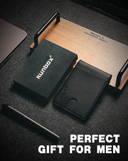 RUNBOX Money Clip Slim Wallets for Men RFID Blocking 11 Card Holder Minimalist Small Leather Bifold Men's Front Pocket Wallet Gift Box