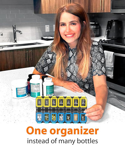 Large Weekly Pill Organizer 2 Times a Day – AM/PM Medicine Organizer with Thick Silicone Seal, Upgraded Secure Locks, Moisture-Proof Pill Box with Removable Rows for Travel, Fits Large Supplements