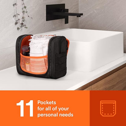 Fitdom Tactical Hanging Toiletry Bag Dopp Kit For Men & Women. Perfect For Travel & Storage for Cosmetic, Clipper, Toothbrush, Shower, Shaving & Grooming Care. Best Overnight Toiletries Organizer Case