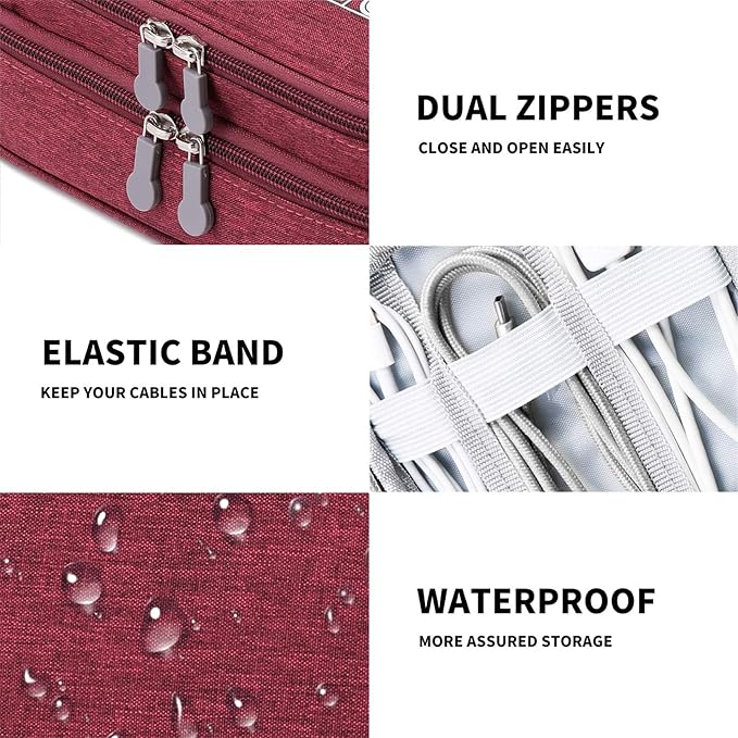 Lanola Travel Cable Organizer Bag, Electronic Accessories Case Portable Double Layer Cable Storage Bag for Cord,phone,Charger, Flash Drive, Phone, SD Card,Personal Items - (Red)