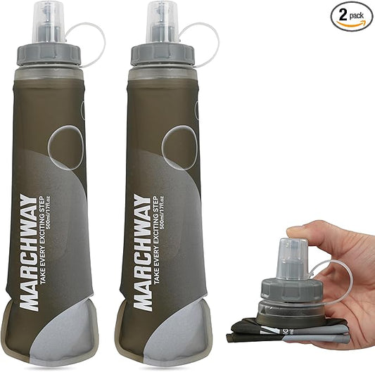 MARCHWAY Soft Hydration Flask with Wide Mouth, 300ml/500ml Collapsible TPU Water Bottle, Leakproof Portable Flexible for Running, Hiking, Cycling, Climbing, Gym, Travel (2pcs Grey 300ml)