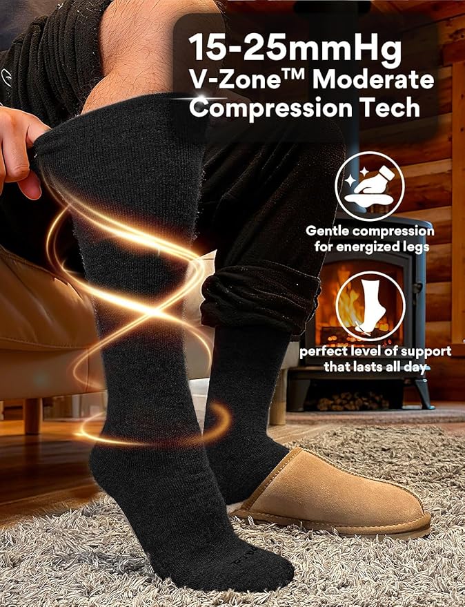 Alpaca Wool Heavyweight Knee High Compression Socks, Thick Winter Thermal Warm Soft Circulation Travel Flying