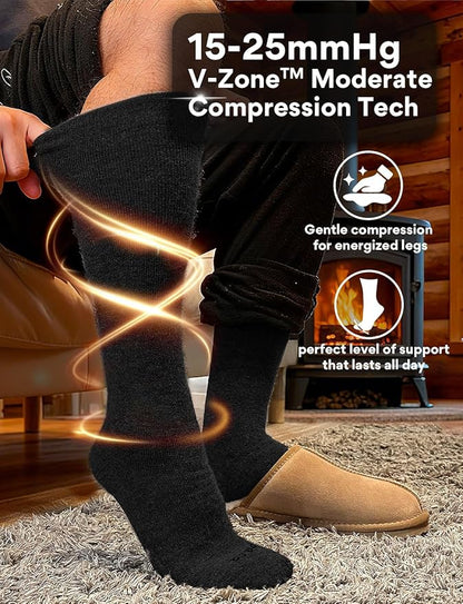 Alpaca Wool Heavyweight Knee High Compression Socks, Thick Winter Thermal Warm Soft Circulation Travel Flying