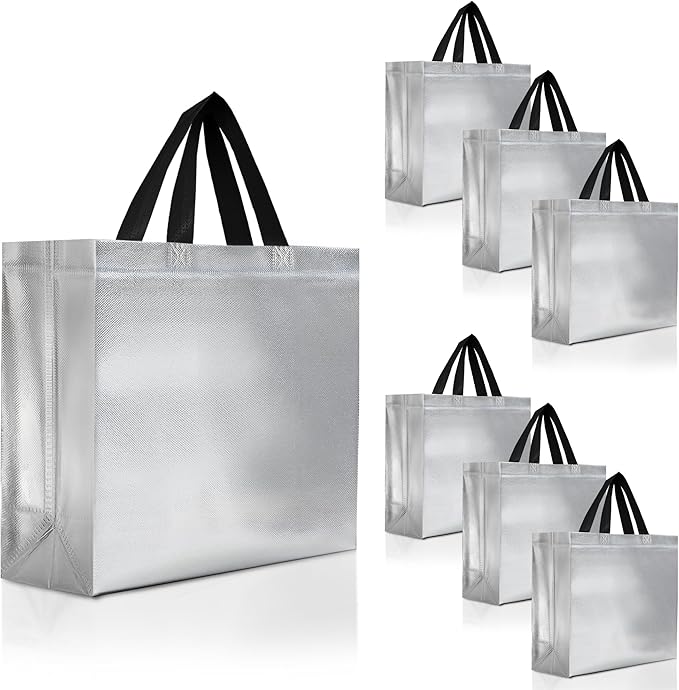 Nush Nush Large Silver Gift Bags Bulk – Set of 30 Silver Reusable Bulk Gift Bags with Handles - Ideal For Small Business, Christmas Party, Thanksgiving, Birthday, Weddings, Events – 13Wx5Dx11H