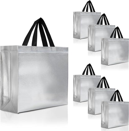 Nush Nush Large Silver Gift Bags Bulk – Set of 30 Silver Reusable Bulk Gift Bags with Handles - Ideal For Small Business, Christmas Party, Thanksgiving, Birthday, Weddings, Events – 13Wx5Dx11H