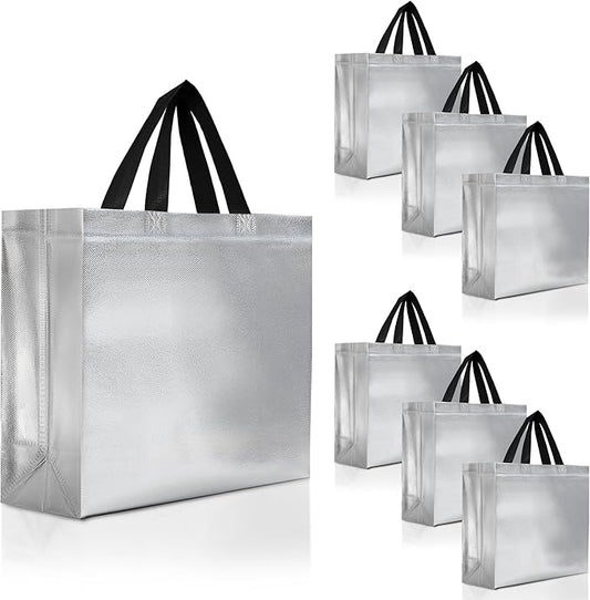 Nush Nush Large Silver Gift Bags Bulk – Set of 30 Silver Reusable Bulk Gift Bags with Handles - Ideal For Small Business, Christmas Party, Thanksgiving, Birthday, Weddings, Events – 13Wx5Dx11H