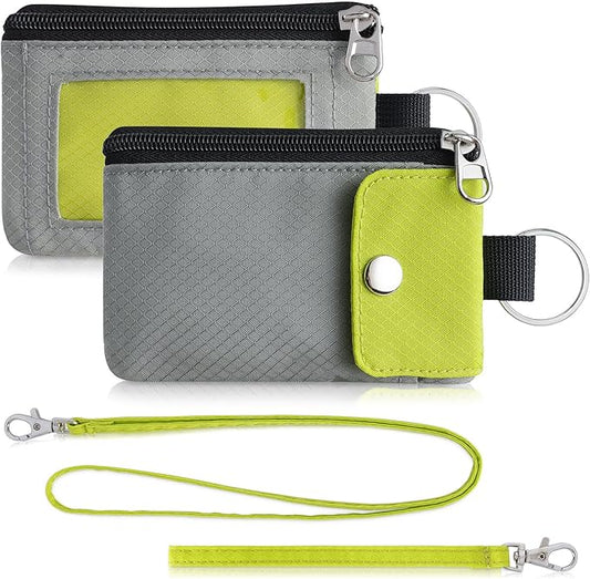 Minimalist Wallet For Mens Womens, Keychain RFID Blocking Zipper Small Wallet with ID Window 2 Lanyards,Water Resistant Travel Cash Card Coin Case Boys Girls