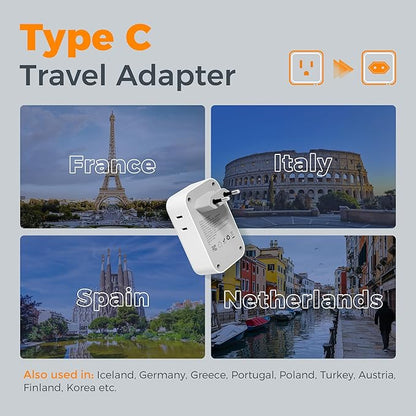 TESSAN European Travel Plug Adapter 2 Pack, PD 20W Adapter for Europe Plug with 4 AC Outlets 4 USB (2 USB C), Type C Adaptor for US to Europe, Italy, Spain, France, Portugal, Greece, Iceland, Germany