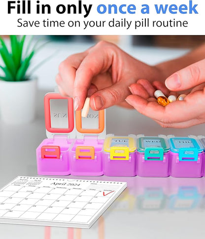 Weekly Pill Organizer 1 time a Day – Pill Box 7 Day with Enhanced Waterproof Seal, Large compartments Hold Big Vitamins & Supplements, Upgraded Locking lids, for Home & Travel use, Durable Hard case