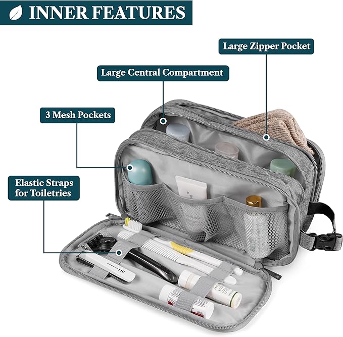 PAVILIA Toiletry Bag for Men, Travel Pouch Essentials Shaving Dopp Kit, Travel Bag Toiletries Organizer Case, Cosmetic Make Up Accessory, Water Resistant