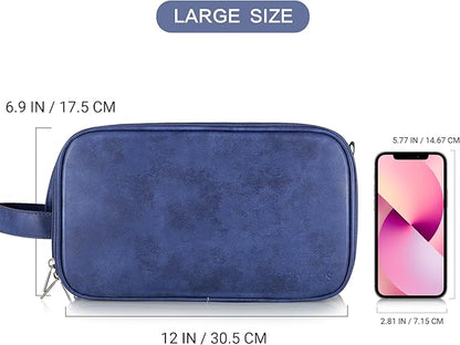 Elviros Toiletry Bag for Men, Large Travel Shaving Dopp Kit Water-resistant Bathroom Toiletries Organizer PU Leather Cosmetic Bags