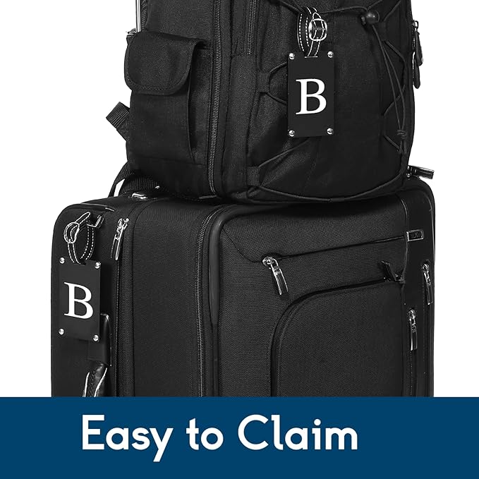 Premium 3-Layer Aluminum Luggage Tags by Fortuna - Easy to Claim, Laser-Engraved, Plastic-Free, and Eco-Friendly Luggage Tag Holders, 2-Pack, Black (B)