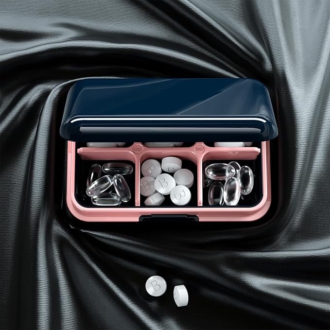 Pill Box Waterproof Travel Pill Case Portable Daily Pill Container Pill Holder Purse 6 Compartments Pocket Compact Medicine Organizer for Vitamin,Fish Oils,Supplements,Medication (Large Pink)