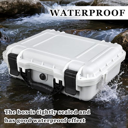 1 Pcs 14.3 x 11.4 x 4.5 Inch Waterproof Hard Case with DIY Customizable Foam Insert Portable Protective Case with Knife for Camera Drones Equipments Tools Test Instruments (White)
