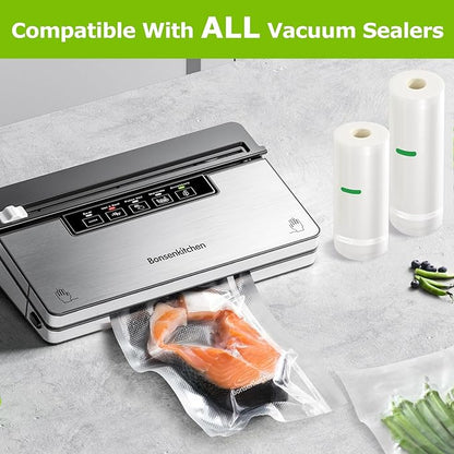 Bonsenkitchen Vacuum Sealer Bags Rolls, 11in x 50ft & 8in x 50ft Durable Food Sealer Bags, Commercial Grade, Heavy Duty, BPA Free, Seal a Meal, Great for Food Storage & Sous Vide Cooking, VB25